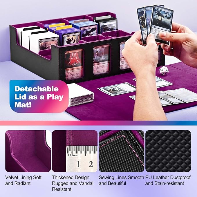 UAONO Trading Card Storage Box with Commander Display, Black Purple | 2400+ Deck Box for MTG with Removable Cover, Top Loaders Card Case Fits Magic TCG PTCG Sports Cards, 24 Dividers, 4 Stoppers - Image 5