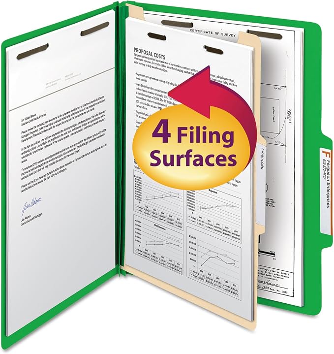 Smead Classification Folder with Prongs, 1 Divider, 2" Fasteners, Letter Size, for Documents Organization, Durable File Organizer for Home, School or Office, Green (13702) by SMEAD