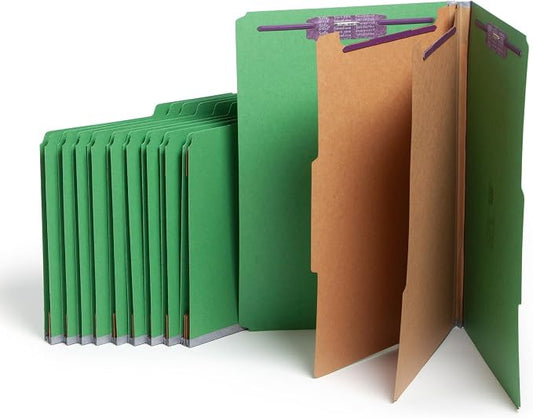 Smead Pressboard Legal Size File Folders with SafeSHIELD Fasteners, 2 Dividers, 2" Expansion, Office Folders, Paper Holder, Green, 10 per Box (19033) by SMEAD