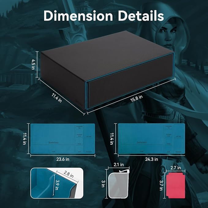 5 Row Trading Card Storage Box, 3800+Bulk Card Organizer Box with 20 Dividers & 5 Supporters, Graded Card Deck Box for YuGiOh, MTG, TCG with Double Lid Black/Cyan - Image 5