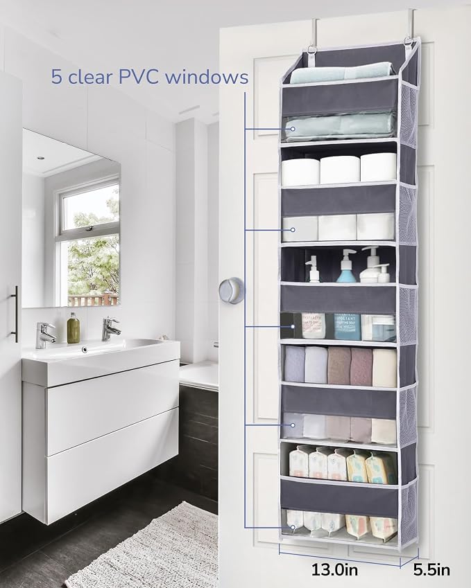 ULG 1 Pack Compact Size Over Door Organizer Slim Door Storage for Small-Sized Doors, 5 Shelves, Dark Gray - Image 4