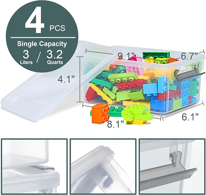 Citylife 4 Packs Small Storage Bins with Lids 3.2 QT Plastic Storage Containers for Organizing Stackable Clear Storage Boxes - Image 6