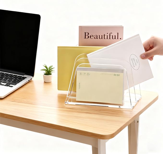 YUXUN Clear Acrylic Desktop File Sorter Organizer,Upright File Organizer, 3-Section Bookshelf for Home Office & Classroom - Image 8
