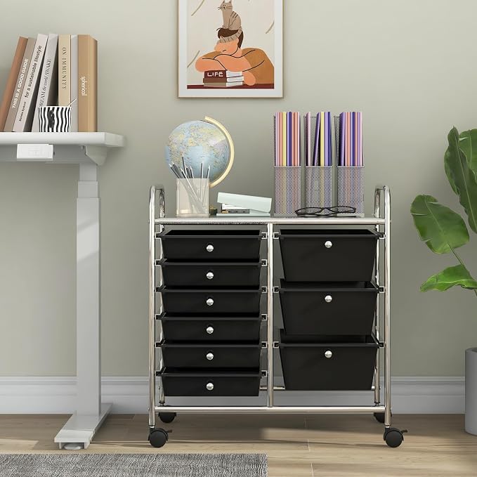 Giantex 9 Drawers Rolling Cart, Classroom Organizers, Storage Cart with Wheels, for Teacher Office Home School Supplies Tool Craft Art Paper, Black - Image 2