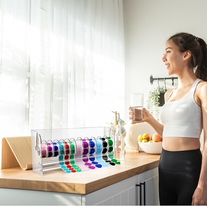 Qilery Adjustable Label Dispenser Acrylic Roll Sticker Dispenser Sticker Holder Organizer Label Stand for Holding Office Home Journal Business Use(12 Disks) - Image 3