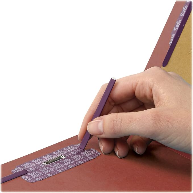 Smead 100% Recycled End Tab Pressboard Classification File Folder with SafeSHIELD Fasteners, 2 Dividers, 2" Expansion, Letter Size, Red, 10 per Box (26860) - Image 3