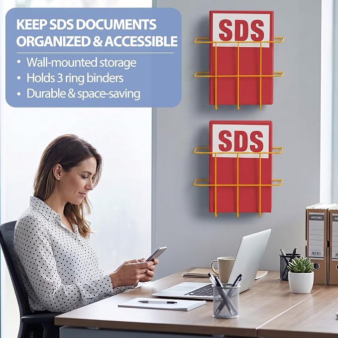 Nuenen 4 Packs Msds Binder Holder Wall Mount Msds Binder Rack Mounting Wire 3 Ring Storage for File Magazine Book Sheet Organizer Safety Display Office Home, 13.78 x 8.66 x 4.33 Inch - Image 5
