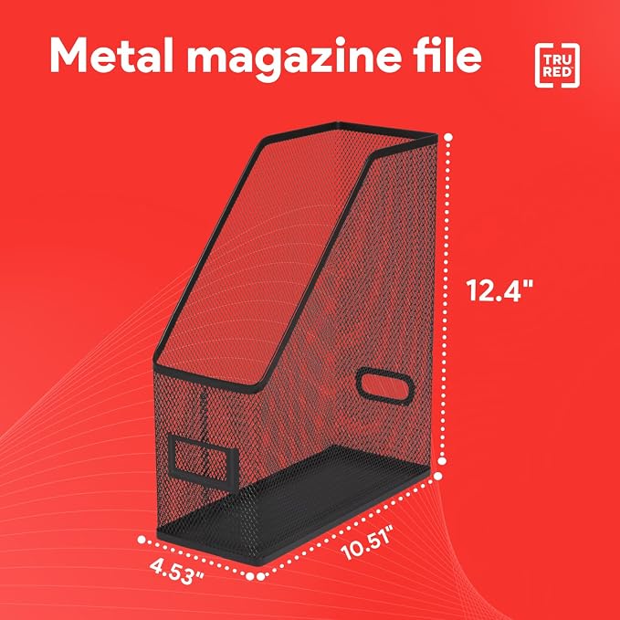 Staples TRU RED Metal Magazine File Organizer, Black - Top - Loading Desktop File Holder with Handle, Holds Up to 1000 Sheets - Image 2