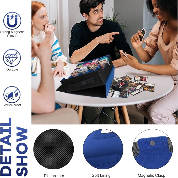 3200+ Trading Card Storage Box with Commander Display, 4-Row TCG Card Box with Portable Handle, Compatible for TCG/MTG/Magic Cards, 30 Colorful Divider, 8 Supporters, US Design Patent (Black&Blue) - Image 7