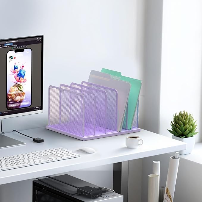 Kuntine.B 5-Section Upright Desk File Organizer Purple 1 Pack | Vertical, Mesh, Metal, Assembly, Stability, Sturdiness, Organization, Standing - Image 5