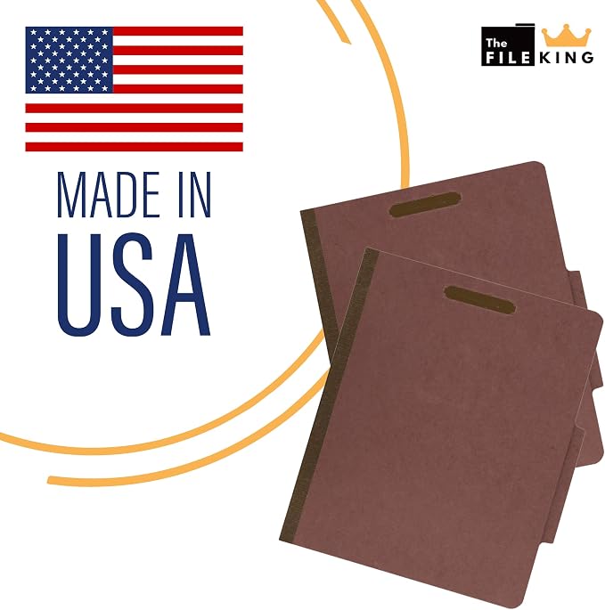 The File King Three Divider Pressboard Classification Carnelia Red File Folder - Letter Size | Box of 10 | 2/5 ROC Top Tab | 3” Expansion | Eight 2-Inch Fastener Prongs | USA Made - Image 5