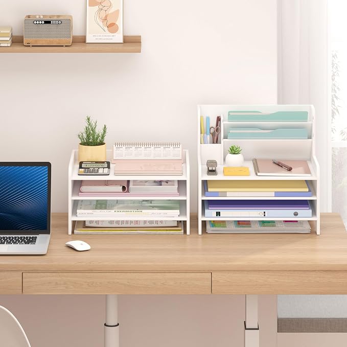 Bamboo File Organizer for Desk, Desktop Paper Tray and Mail Holder | Three open tiers keep A4/letter paper, folders, bills and mail sorted, visible and easy to reach while saving desk space - Image 3