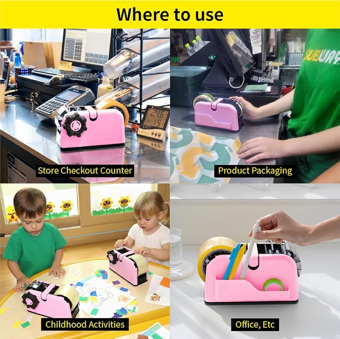 [TENDO°] TENDO Multi-Section Tape Dispenser, Custom Width Tape Cutter with 4 Cutting Sections, Built-in Safety Blade, Ergonomic Grip for Packing and Office Use, ZO-508(Pink) - Image 5