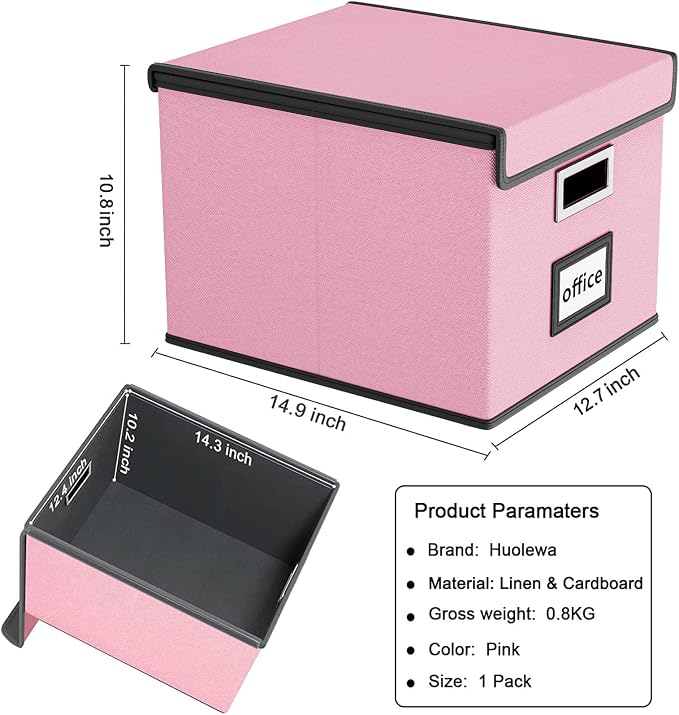 File Organizer Box with Lids, Collapsible File Folder Organizer | File Box with Plastic Slides for Office Document Storage, Filing Bin for Letter Size Hanging File Folders (1 Pack, Pink) - Image 3