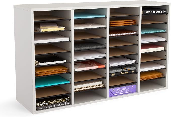 Safco Literature Organizer, 36 Compartments, Office and Classroom Mailbox with Adjustable Shelves, Wood Paper and Mail Sorter, Modern Gray by SafcoProducts