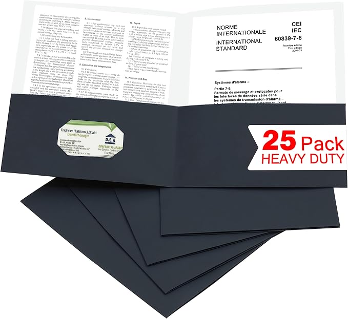Zzrywuty 25 Packs Black 2 Pocket File Folders with Business Card Slot,Special Paper,Letter Size,Holds 100 Sheets for School,Office,Business,Black by Zzrywuty