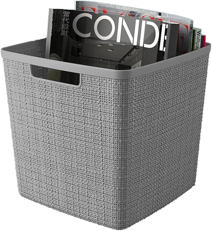 Curver Set of 4 Large Cube 17L Jute Decorative Plastic Organization and Storage Baskets - Perfect Bins for Home Office, Closet Shelves, Kitchen Pantry and All Bedroom Essentials, Grey - Image 5