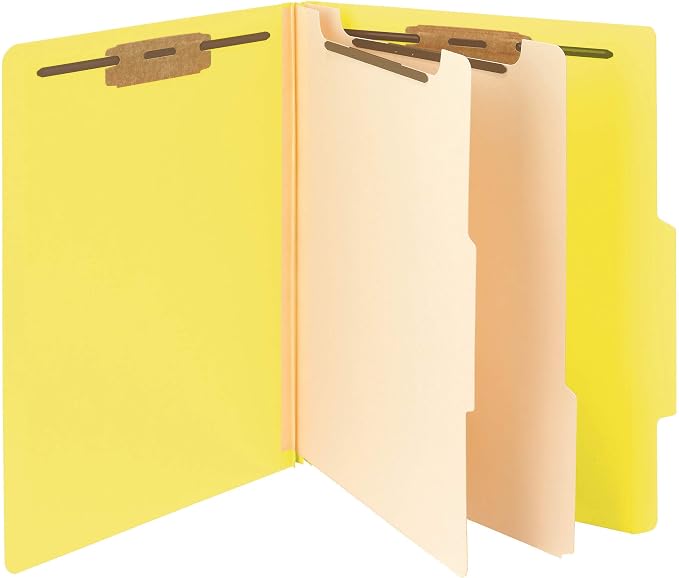 Smead Classification File Folder, 2" Expansion, 2/5-Cut Tab, Letter Size, 10 per Box (2 Dividers, Yellow) by SMEAD