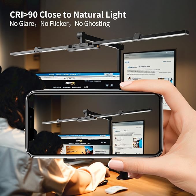 41" Led Desk Lamp with Clamp, Architect Desk Lamp,24W Ultra Bright Auto Dimming Computer Light，Eye-Caring Task Lamp for Home Office, Reading, Study, Dual Monitors, Workbench (Black)