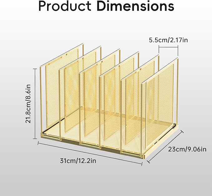 File Organizer for Desk, 5-Section Vertical File Sorter, Paper Holder Organizer Standing Metal File Folder for Office Home Classroom, Gold - Image 3