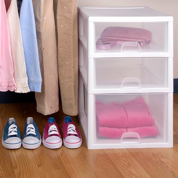 Sterilite Stacking Drawer Storage Organizer for Clothes, 16 Quart, 18-Pack | White Frame, Stackable Modular Clear Plastic Drawers & Containers for Clothing, Accessories, Craft Supplies, Shoes or Linens - Image 2