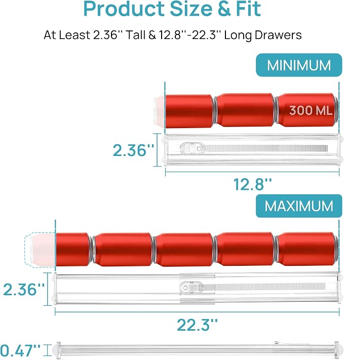 Vtopmart 2.36" Short Upgrade Drawer Dividers 12.8"-22.3" Expandable 12 Pack | Adjustable Kitchen Drawer Organizer, Clear Plastic Separator for Flatware, Utensils, Cutlery, Underwear Storage, Space Saving - Image 2