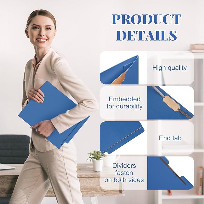 Skyygemm 24 Pack Classification Folders, Letter Size,1 Dividers,Dark Blue | Pressboard File Folders, 2 Prong Fasteners, 2" Expanding, Manila, End Tab, for Office School Legal Records Medical - Image 3