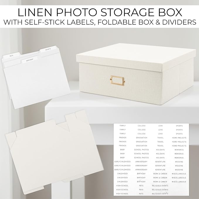 ZICOTO Decorative Photo Storage Box - Sturdy Linen Photo Organizer with Dividers is Perfect to Store Up to 1700 Pictures and 5x7 Photos - Portable Scrapbook Storage Containers with Lid - Image 9
