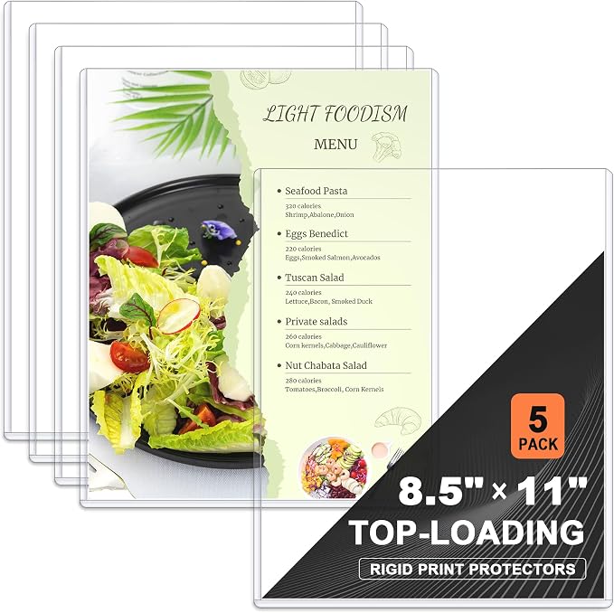 Ndsox 5 Pack 8.5" x 11" Rigid Print Protectors Clear Hard Plastic Sheet Protectors Top Loading for Birth Certificates, Documents, Posters, Photos, Meuns, Heavy Duty No-Hole Plastic Document Sleeves by NDSOX