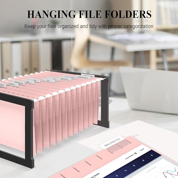 ViVin Hanging File Folders 24 Pack,Letter Size with 1/5-Cut Adjustable Tabs, Pink, Reinforced File Organizer for Office Desk, Home Filing Cabinet & School Drawer - Image 5