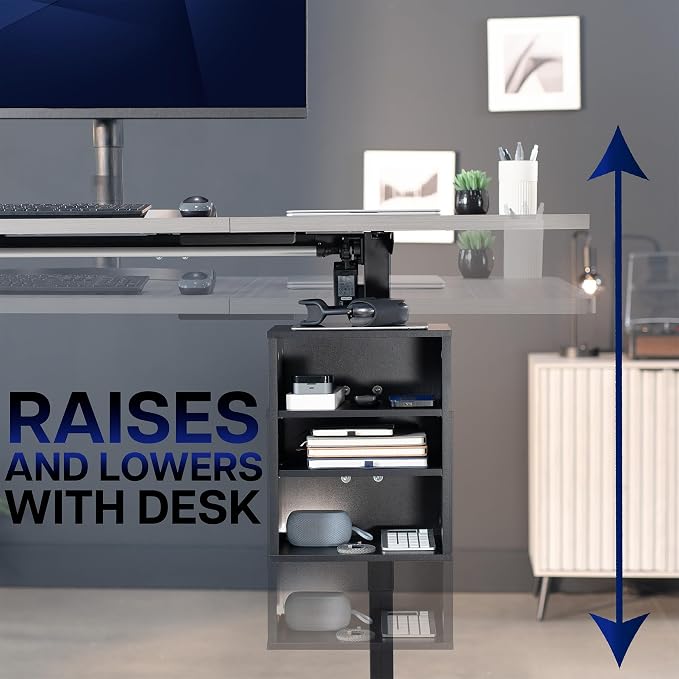 VIVO Black Clamp-on Desk Leg Shelving Unit, Storage Shelves, DESK-SHELF3CL | Multi-Level Storage, Office Accessory Holder for Supplies, Gaming Devices, and More, Workstation Organizer - Image 7