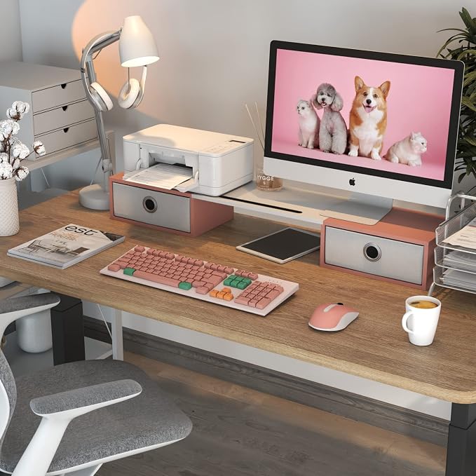 WESTREE Dual Monitor Stand Riser with Two Drawers, Extra Large Storage Monitor Stand for 2 Monitors, Desktop Oraganizer Stand for Computer,Laptop,Screen,Printer,TV - Image 5