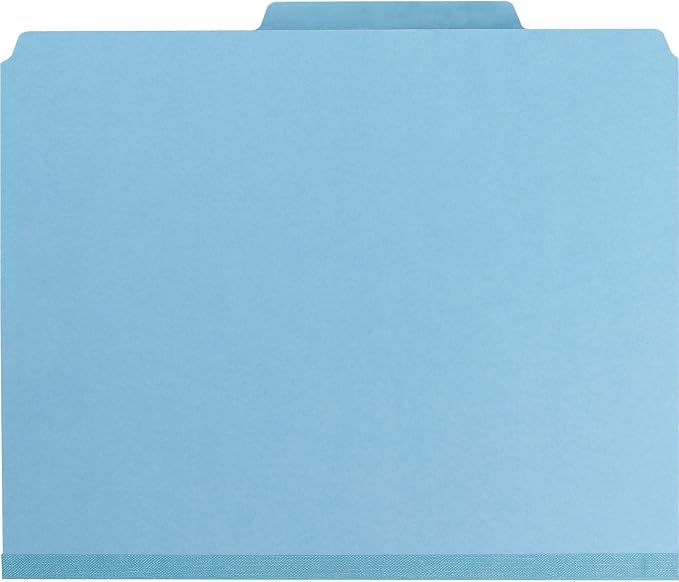 Smead Pressboard Classification File Folder with SafeSHIELD Fasteners, 1 Divider, 2" Expansion, Letter Size, Blue, 10 per Box (13730) (Pack of 1) - Image 5
