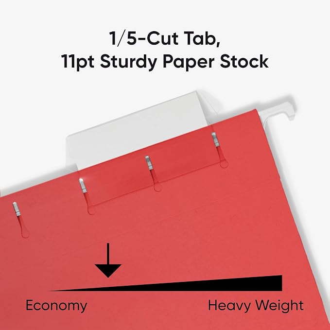Smead Standard Hanging File Folders, 25 Count, Red, 1/5-Cut Adjustable Tabs, Letter Size (64067) - Image 4