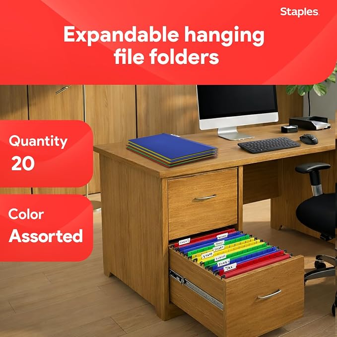Staples® Hanging File Folder, 5-Tab, Letter Size, Assorted, 20/Box (ST13324/TR13324) - Image 2