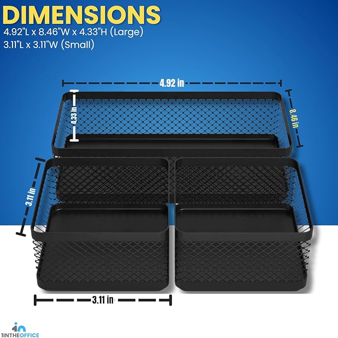 1InTheOffice Mesh Collection Desk Drawer Organizer Tray 3 Compartment - Stackable, Matte Black (2pack) - Image 4