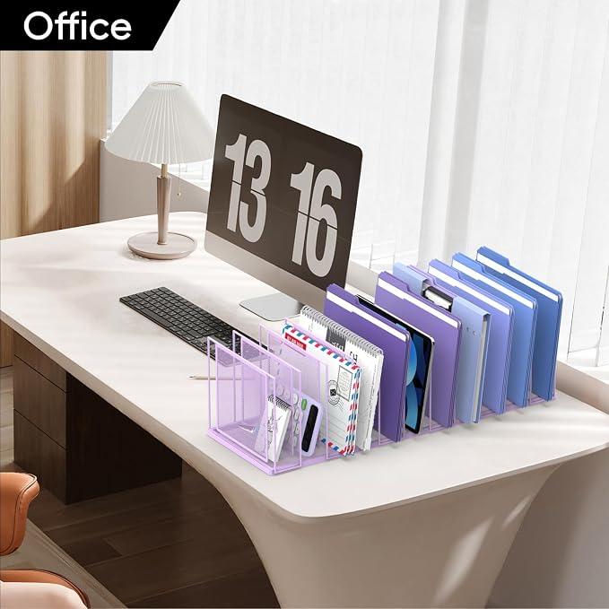 File Organizer for Desk, 11-Section Vertical File Sorter, Paper Holder Organizer Standing Metal File Folder for Office Home Classroom, Purple - Image 8