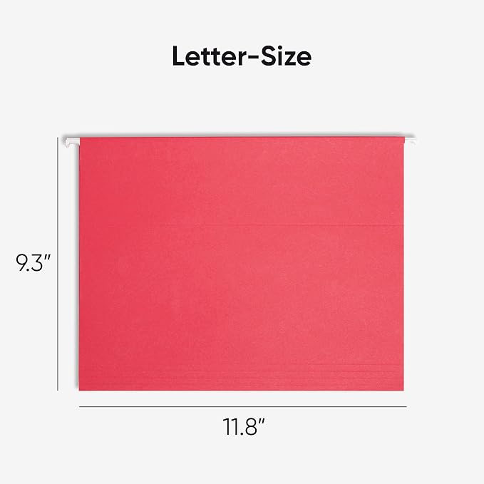 Smead Standard Hanging File Folders, 25 Count, Red, 1/5-Cut Adjustable Tabs, Letter Size (64067) - Image 2