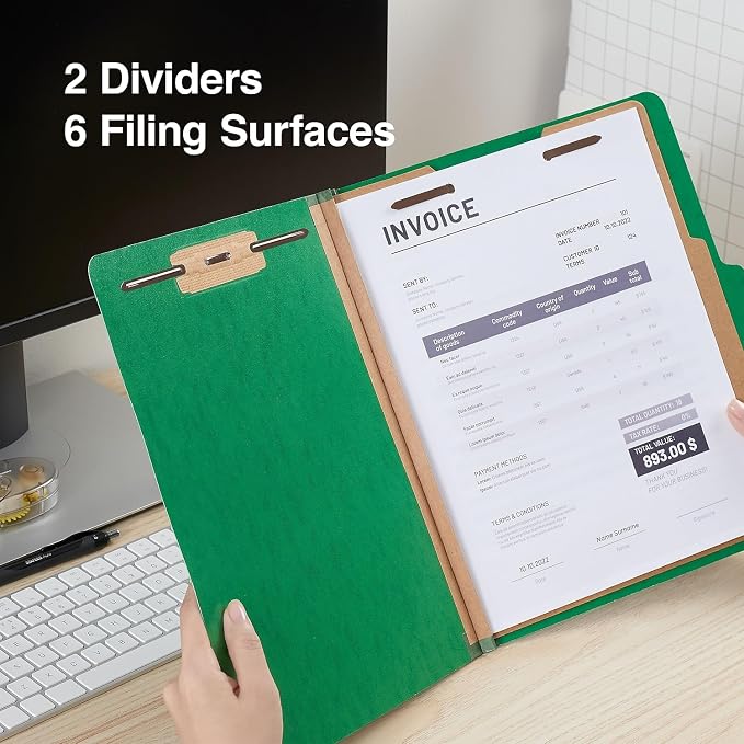 Staples Moisture‑Resistant Classification Folder, Letter Size, 2 Partitions, Green Pressboard, Durable Construction, 10/Pack - Image 7