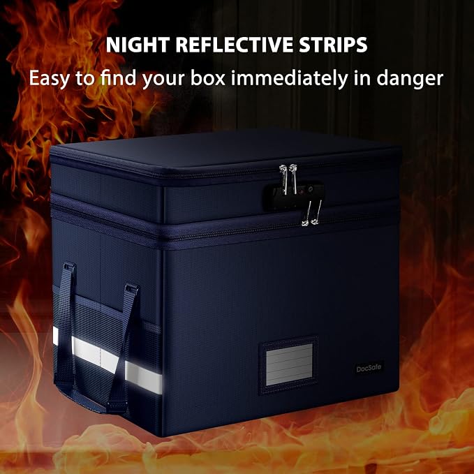 DocSafe File Box with Lock,Multi-Layer Fireproof Document Box Collapsible File Storage Organizer with Pockets/Handle,Large Portable Home Office Filing Safe for Hanging Letter/Legal Size Folders,Blue - Image 7
