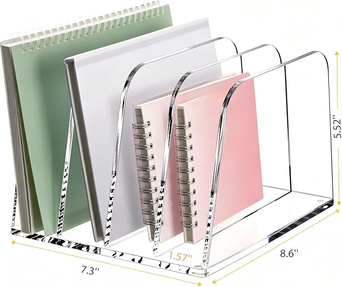 YUXUN Desk File Organizer Upright Clear Acrylic Desktop Organizer File Sorter Office Organization File Holder 4-Section Bookshelf for Home, Office & Classroom - Image 6