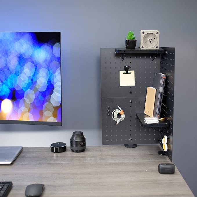 VIVO Black Clamp-on 20 x 24 inch Desk Pegboard, PP-DK24B | Steel Privacy Panel, Magnetic Peg Board, Office Accessory Organizer, Above or Under Desk Placement - Image 2
