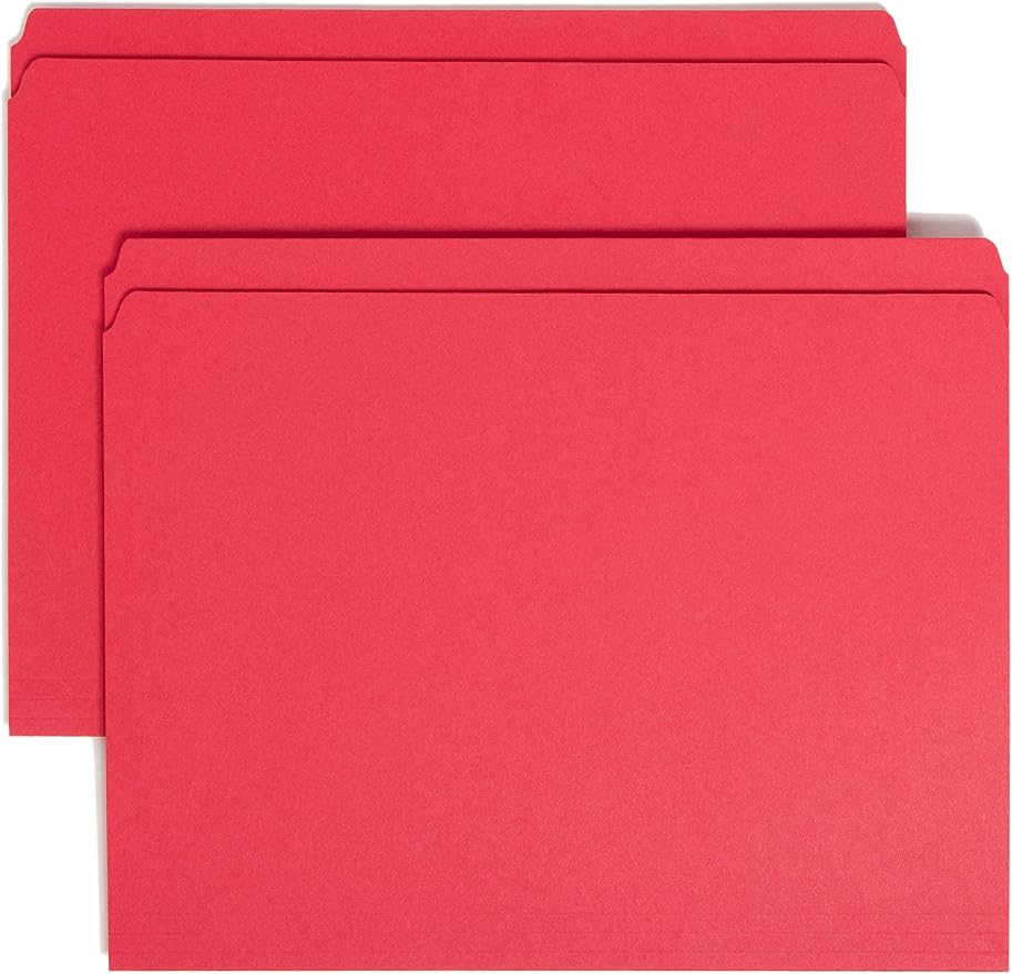 Smead File Folder, Reinforced Straight-Cut Tab, Letter Size, Red, 100 per Box (12710) by SMEAD