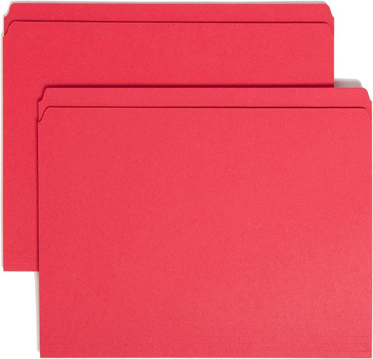 Smead File Folder, Reinforced Straight-Cut Tab, Letter Size, Red, 100 per Box (12710) by SMEAD