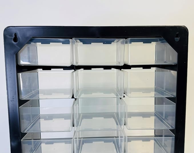 Homak 18-Drawer Parts Organizer, Black, Wall Mountable, Clear Plastic Drawers, HA01018001 - Image 7