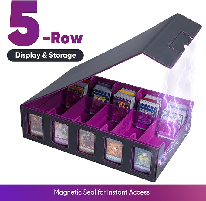 GIRAVO Trading Card Storage Box with Commander Display, 5-Row Deck Case (4000+ Cards), Magnetic Lid & Quick-View Windows, Waterproof PU for MTG, TCG & Sports Cards — 24 Dividers, 10 Stoppers - Image 4