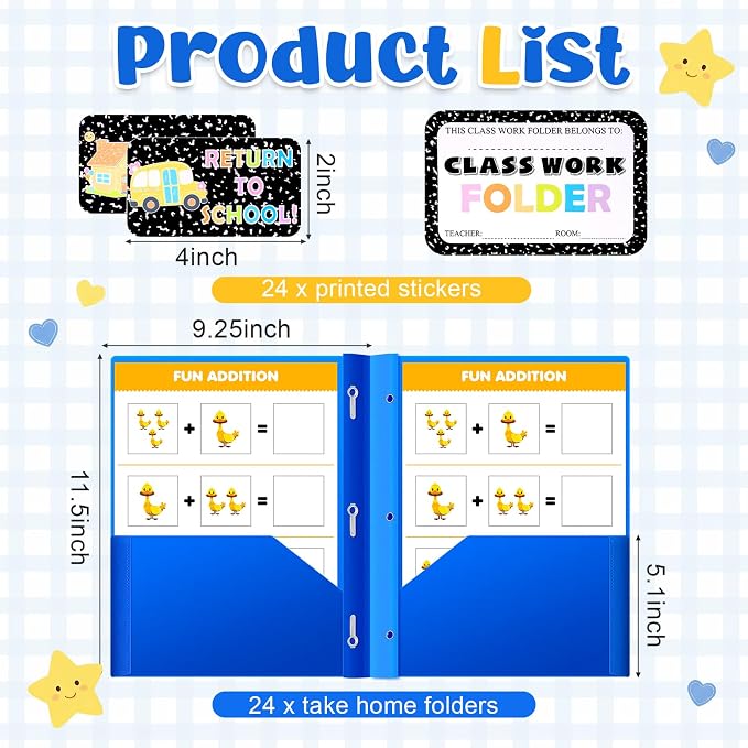 Affrolling 48 Pack Take Home Folders with 2 Pockets 3 Prong Homework Privacy Folders and Composition Sticker Pocket Paper File Folder for Students Classroom School Teachers Parents (Blue) - Image 2