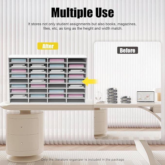 Literature Organizer, Desktop File Sorter Mail Center, Paper Storage Cabinet with 36 Slots Compartments for Home School Office (36 Slots White) - Image 3