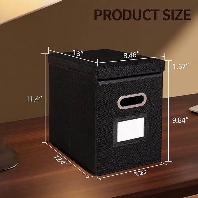 2 Pack Hanging File Folders Organizer with Lid, Letter Size Fabric File Storage Box Collapsible, Portable Office Document Holder with Metal Handle, Smooth PVC Rails, Black - Image 6