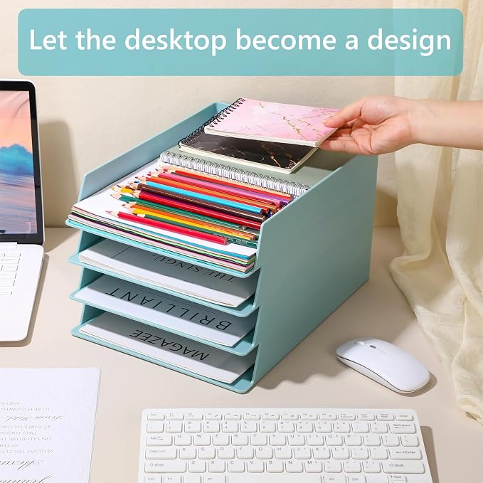 Tatuo 16 Pack Stackable Paper Trays Plastic Letter Tray Desk Organizer Paper Holder Organizer Storage Office Desk Accessories for Classroom Magazine File Documents 12.8 x 9.45 x 1.97, Blue Green - Image 5